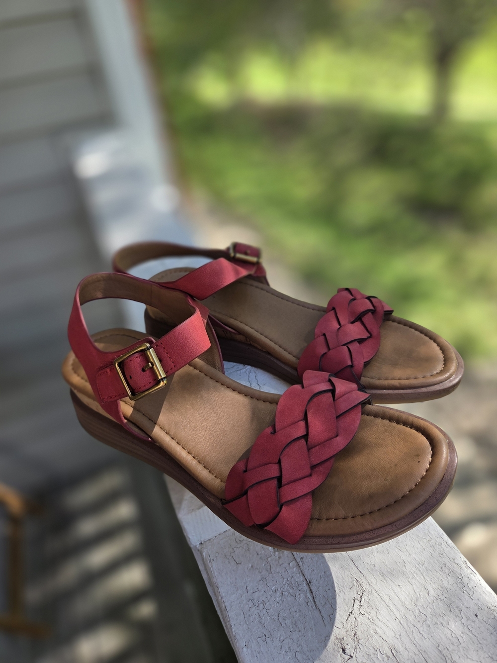 Braided Red Comfort Sandals with Adjustable Ankle Strap